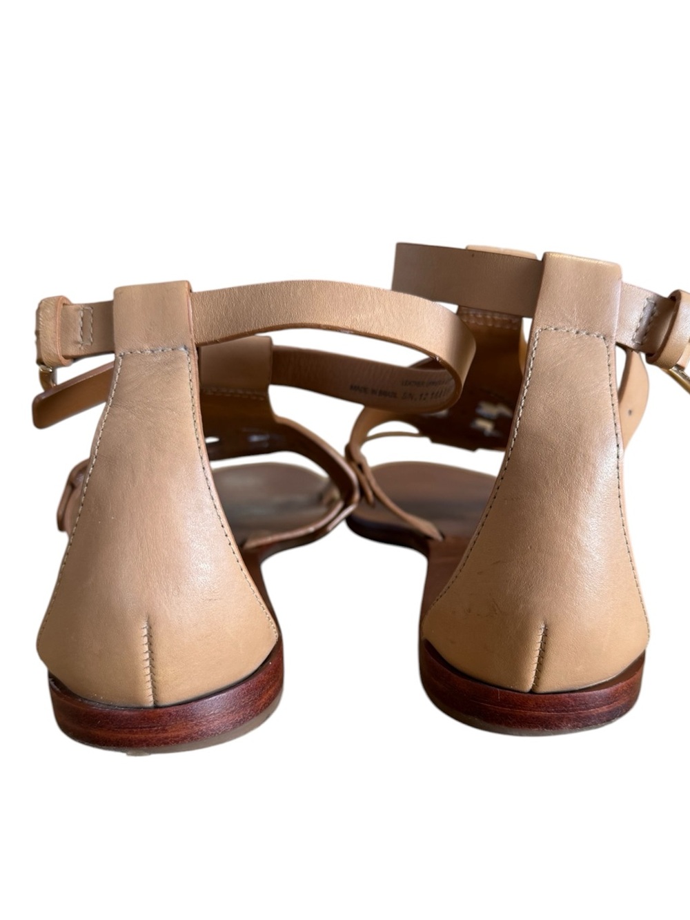Tory Burch Zoey Leather Flat Sandals 7.5 Tan Nude Resort Vacation Summer Shoes - Picture 5 of 10